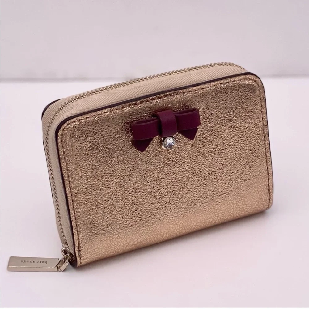 NWT Kate Spade / Wrapping Party - Glittering Rose Gold / Small Zip Card Wallet